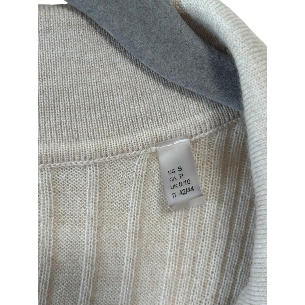 Elie Tahari Women’s Ribbed Knit Collared Polo Sweater Beige Long Sleeve Stretch - Picture 6 of 9
